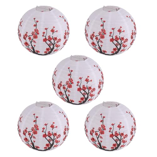 Joskeijky Lanterne di Carta Giapponesi/Cinesi di Fiori di Ciliegio da 12 Pollici (Set di 5, Rosso)