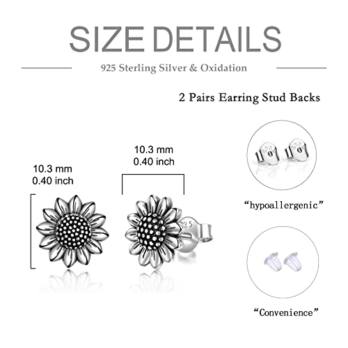 Poplyke 925 Sterling Silver Antiqued Sunflower Stud Earrings For Girls Birthday Gifts Bohemian Oxidation Sunflower Earrings For Women Halloween Christmas #TOP5