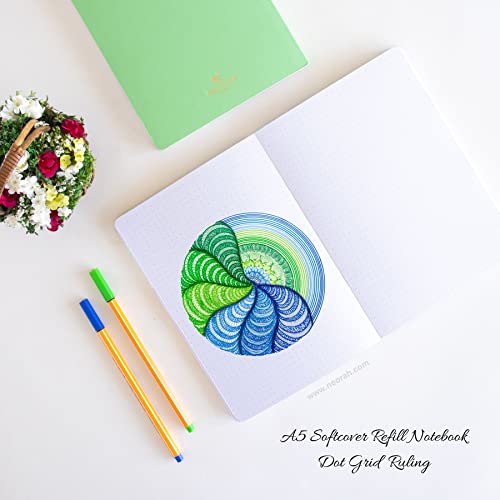 Image of NEORAH - A5 Dotgrid Notebook SOFT COVER |Organiser REFILL |Dotted notebook Journal | 110 GSM | 160 pages(Size 21 cm x 14.8 cm)Planner Journaling Writing Note Taking Diary,Travellers Journal-LIGHTGREEN