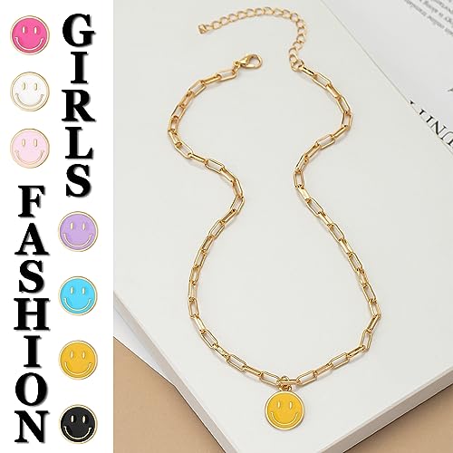 Godyce Smile Pendant Necklace For Women Girls Smiley Face Chain Necklace Paperclip Necklace Cute Round Pendant Necklace Preppy Jewelry thumb #6