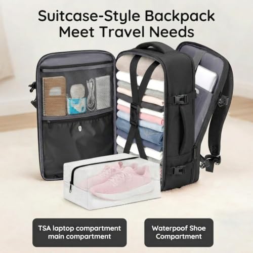 Image of Taygeer Mochila De Viaje Para Hombre, TSA Travel Laptop Backpack for Men | Carry on Bag, Fits 15.6 Inch Laptop, Shoe Pouch, Water Bottle Pocket, Travel Gift for Men Business Work Black