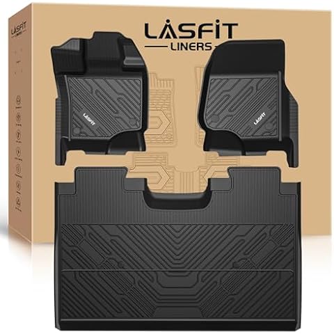LASFIT Floor Mats for Ford F-150 2015-2025 | F150 Lightning 22-24 SuperCrew (Rear w/o Fold Flat Storage) All Weather Car Liners TPE Truck Mats - Front and Rear Row, 3pcs Black Cover