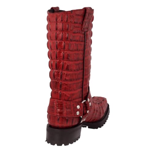 Cowboy Professional Mens Red Leather Motorcycle Boots Crocodile Tail Print Square Toe3