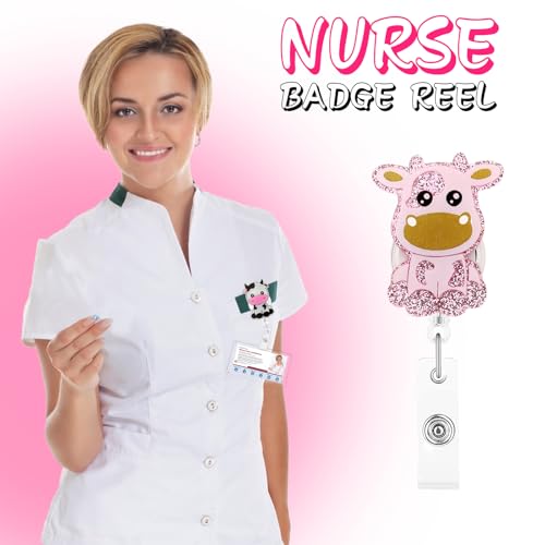 Wy Lighting Level 569456_1_LMKHVMPM Cow Badge Reel Retractable Badge Holders Cute Print Animal Id Name Tag Holder Belt Card Clip Decor Accessories thumb #2