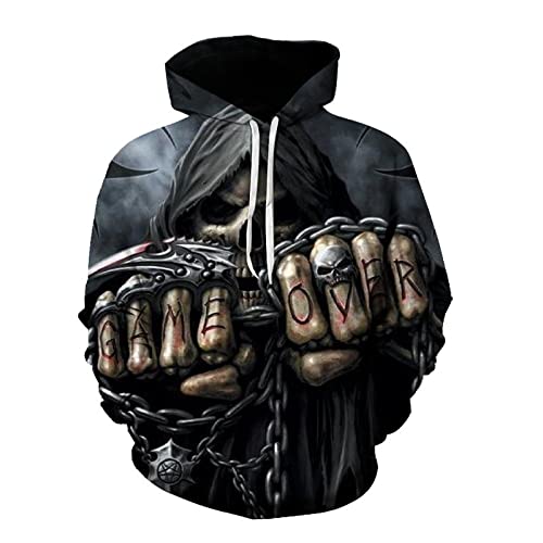 ECER Camisola parte superior de tamanho grande Chandal Sweatshirt primavera e outono roupa de homem camisola com estampado de caveira escura camisola com capuz desportivo casual, 601946, G