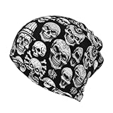 Fashion Beanie Hats for Girls Boys, Cool Black White Goth Skull Hedging Head Hat Skull Hat for Cycling Party, Stretch Sleep Cap Windproof Dancer Cap