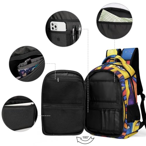 Backpack for Men Women, Cute Hippie Sun Moon Art Adjustable Strap Backpack for Travel, Business, Unisex Comfy Large Capacity Shoulder Bag3