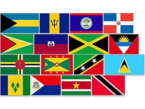 Image of Sheet of 16: All Caribbean Countries Flag Stickers (Symbol Logo Islands Vinyl Decal for car Scrapbook or Laptop (1 inch Tall)