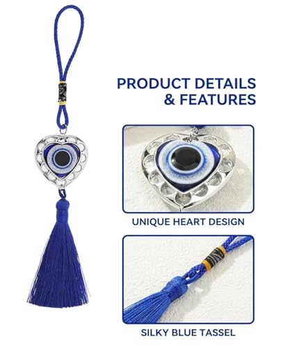 Image of Heart Evil Eye Silver Wall Hanging Evil Eye Wind Chimes for Home Decor Items for Living Room Entrance Balcony Garden for Positive Energy Protection Vastu