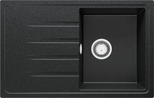 PRIMAGRAN Evier Cuisine en Granit Graphite 78x50cm, Lavabo 1 bac + Kit de Vidage, Évier à Encastrer al mueble 45cm - Milan
