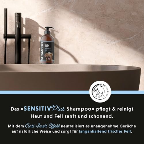 Annimally Sensitiv Plus Shampoo - Natürliches Hundeshampoo für Sensible Hunde & Welpen, Sanfte & ph-neutrale Reinigung mit Kokosöl, ohne Silikone, Parabene & künstliche Duftstoffe - 500 ml