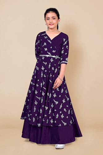 Image of Fashion Dream Girls Silk Blend Floral Printed Dress|Fancy Western Party Gown|Kids Ethnic Dress