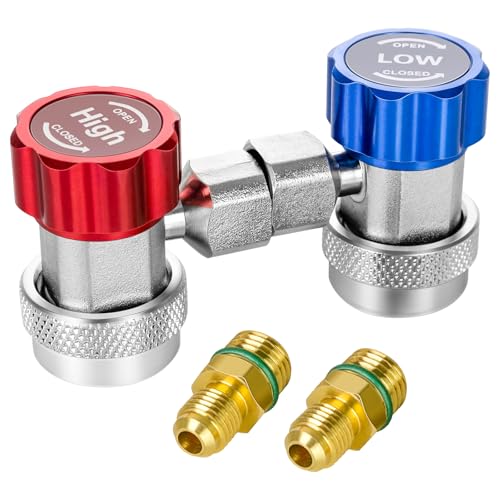 Magiin R134A KFZ Adapter 2 Stück Hoch Niedrig Einstellbar 1/4 Zoll AC R134A Stecker Adapter Klimaanlage Schnellkupplung Steckeradapter Kältemittel...
