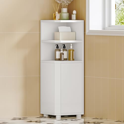 Hzuaneri Corner Cabinet, Small Bathroom Corner Cabinet with Doors, Narrow Storage Cabinets with Adjustable Shelves, Bathroom Organizers and Storage for Small Space, White BC21003X