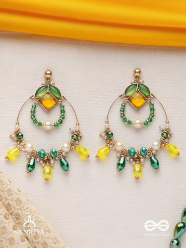 Image of SANJOYA by EVERSTYLISH Embroidered Earrings for Women | Hoop Earrings with Stones, Beads, Pearls & Glass Drops | Lightweight Ethnic & Festive Jewelry for Weddings & Parties