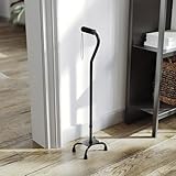 BizChair Hercules Height Adjustable Quad Cane, Foam Padded Handle, 4-Pronged Base, Lightweight Aluminum Frame, Left or Right Handed Use, Black
