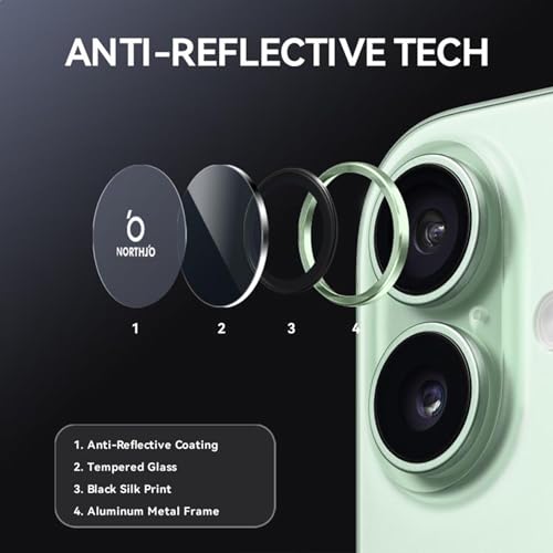 Image of amazon basics Camera Glass Lens Protector Ring for iPhone 17 Case Friendly with Edge to Edge Coverage and Easy Installation (Green)