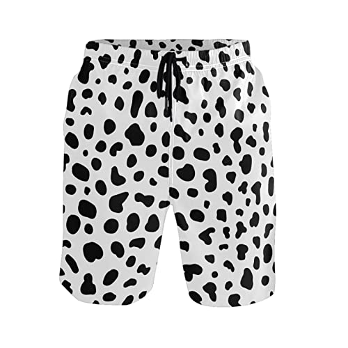 Black White Dalmatian Dog Print Men's Swim Trunks Beach Shorts Quick Dry Swim Board shorts With Pockets L