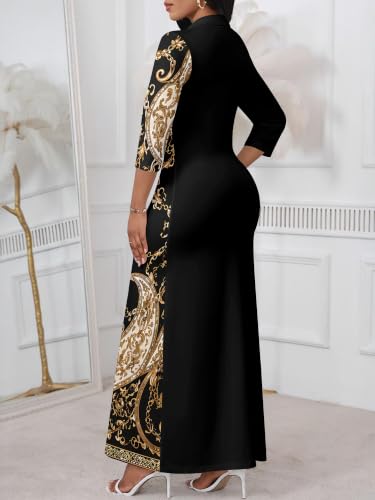 Image of PinkPatty Women's Casual 3 /4 Sleeve Polo V Neck Bodycon Maxi Dress