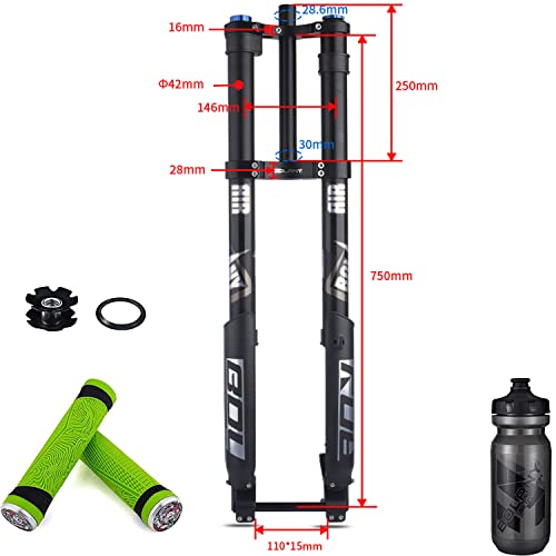 Bolany Downhill Mountain Bike Air Suspension Front Fork Double Shoulder Inverted Aluminum Alloy Thru-Axle Boost Spacing 15 * 110Mm Fork Fit For Disc Brake 26/27.5/29 Inch Tire (Straight Steerer) #TOP2