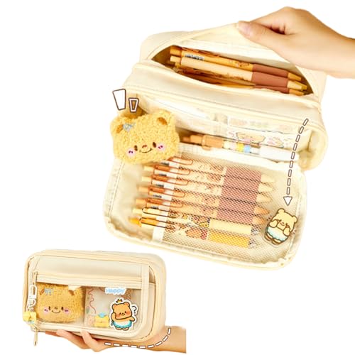 Image of Butter Bear Pencil Case with 9 Layers - ITA Flip-Top Large Capacity Multi-Function Organizer Includes Bonus Items (Beige)