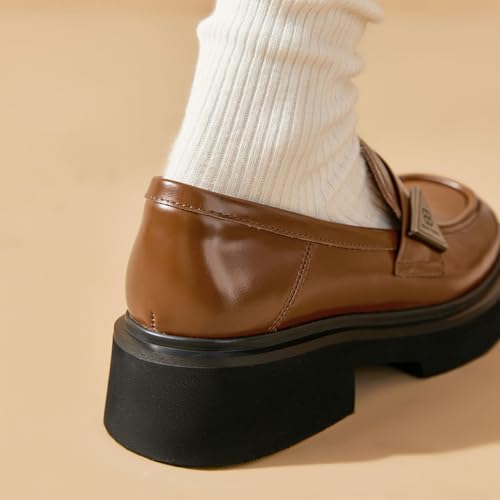 Image of BEAU TODAY Womens Platform Loafers, Leather Penny Loafer Shoes