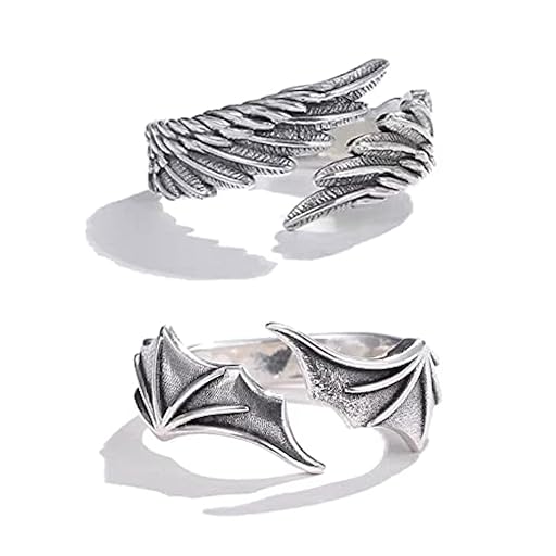 OKwife 2X Anillos clásicos Simples con alas de ángel y Demonio, Conjunto de Anillos Retro de Apertura Creativa Ajustable para niñas Adolescentes | Ya disponible en tu tienda friki favorita! En mundofriki.es!