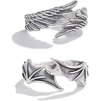 OKwife 2X Anillos clásicos Simples con alas de ángel y Demonio,