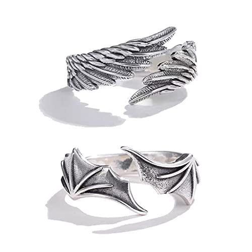 Ring 2x Classic Simple Angel Demon Wing Couple Rings Set Ins Retro for Creative Opening Adjustable Ring For Teen Girls
