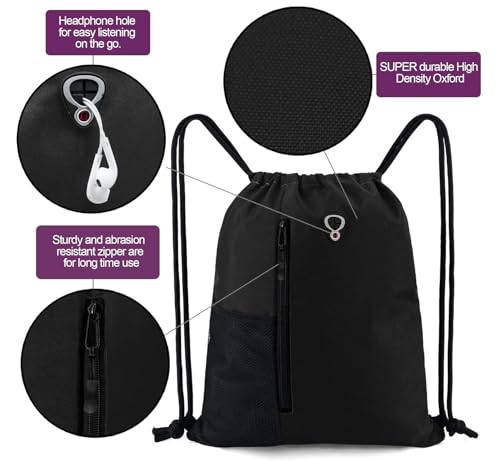 Image of ALASKA Drawstring Backpack Sports Gym Bag Large Size (18 Inch x 14 Inch) for Women & Men, Large Size With Two Zipper Pockets and Water Bottle Mesh Pocket.