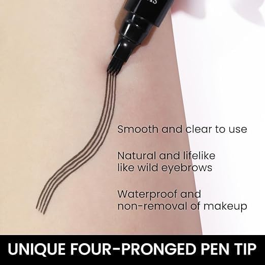 Qivela 4-Tip Microblading Eyebrow Tattoo Pen with Micro-Fork Tip | Liquid Brow Definer for Natural Hair-Like Strokes, Fuller & Defined Brows | Waterproof, Long-Lasting, Smudge-Proof, Sweat-Resistant | Natural Black, 1 Count (Black) 1