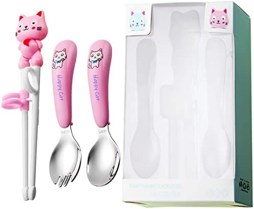 Guador Training Chopsticks Set with Knife and Fork for Beginners Training Chopsticks Children Learning Chopsticks Chinese Beginners with Assistants Cute Animal Chopsticks Tableware (Pink)