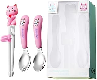Guador Training Chopsticks Set with Knife and Fork for Beginners Training Chopsticks Children Learning Chopsticks Chinese Beginners with Assistants Cute Animal Chopsticks Tableware (Pink)