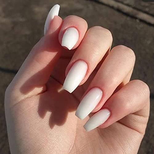 Votacos Press On Nails Short Coffin Fake Nails Milky White False Nails With Pearl Design Glossy Stick On Nails For Women 531 #TOP1