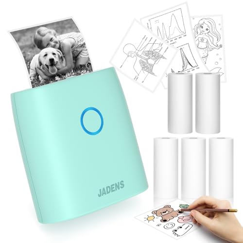 JADENS Sticker Printer, Mini Printer for iPhone, Bluetooth Thermal Sticker Maker Machine, Pocket Inkless Phone Printer for Children's Gift, Study Notes, Learning Assistance, Journal(Green)