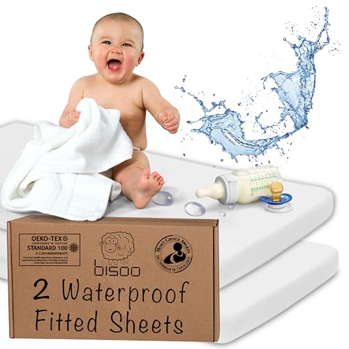 Bisoo Sabanas Magicas Minicuna 50x90. Bajera de algodón Jersey y Protector Impermeable en UNO. Ahórrate Comprar el Protector aparte. Ajuste fácil. Compatible Kinderkraft. Set de 2X Blanco, 90x50