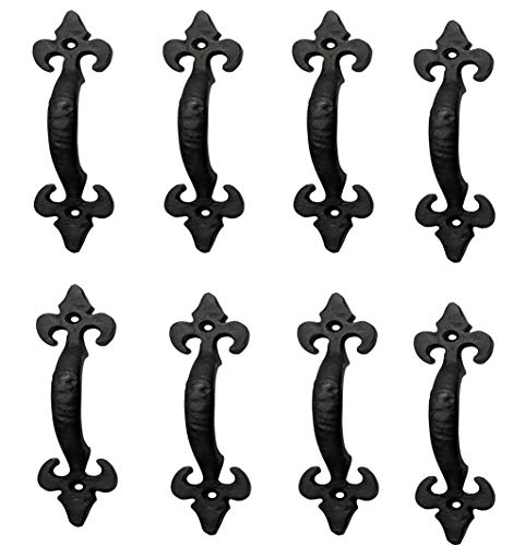 Adonai Hardware "Nethaniah Antique Cast Iron Cabinet Pull Handles (6.1" x 8 Pack, Oil Rubbed Black) for Vintage Wooden Barn Doors, Gates, Closets, Furniture, Drawers, Cupboards, Wardrobes and Sheds
