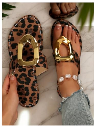 Verdusa Women's Leopard Print Flip Flops Flat Sandals Casual Summer Thong Sandals3