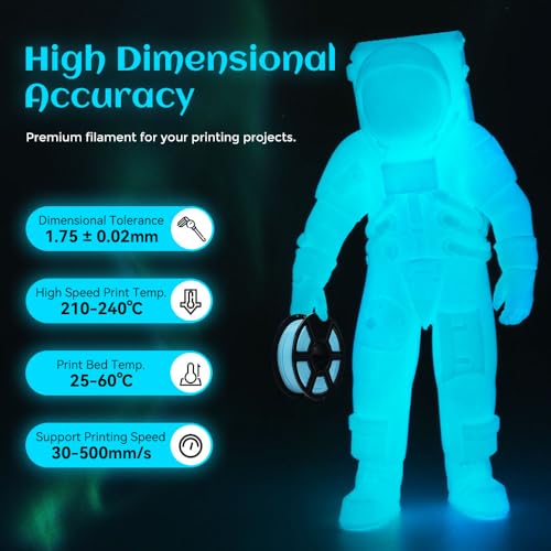 Image of FLASHFORGE Glow in The Dark Rapid PLA Filament 1.75mm, High Flow Speedy 3D Printer Filament Luminous Blue, Max 500mm /s High-Speed Printing, High Brightness and Long-Lasting Glowing Effect