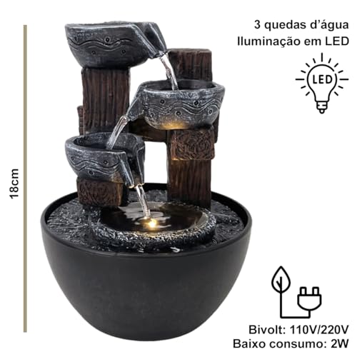 Fonte de Mesa Decorativa Stone Brown com LED