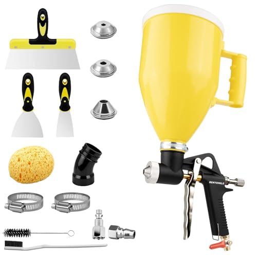 Drywall Texture Sprayer Air Hopper Spray Gun with 4.0mm/6.0mm/8.0mm Nozzle Easy to Hold 0.79 Gallon Hopper & Elbow Hose for Popcorn Knockdown Orange Peel Texture Spray