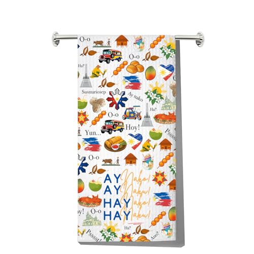 Toalla de cocina de Filipinas con mapa estampado resistente y frase tradicional 2