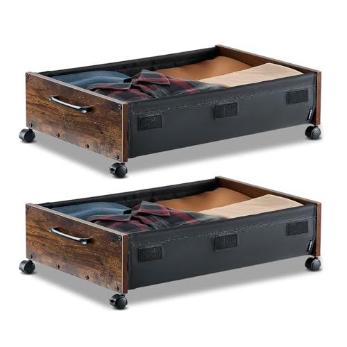 VEVOR Contenedor de Almacenaje para Debajo de Cama con Ruedas 65 x 46 x 18 cm 2 Piezas Caja Bajo Cama con Tapa Transparente Organizador de Ropa, Zapatos, Mantas para Dormitorios, Salas de Estar