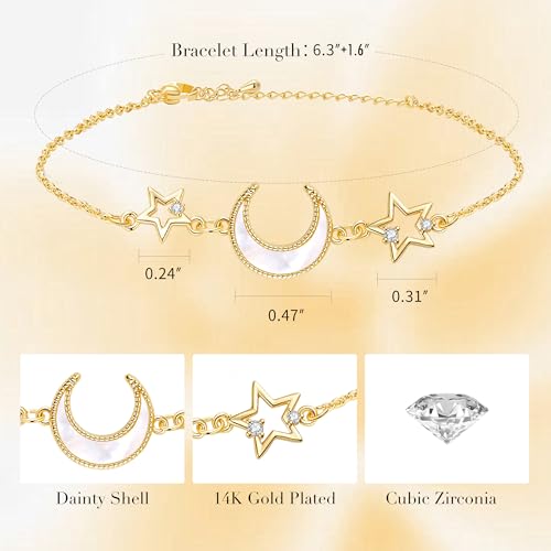 Dainty Adjustable Gold/Silver Plated Moon And Star Link Chain Bracelets for Women3