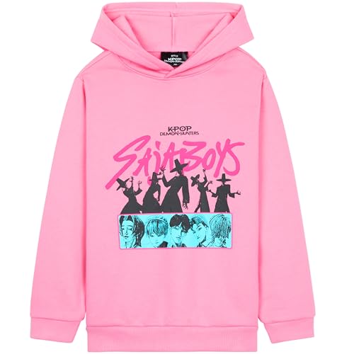 KPop Demon Hunters Officiel Saja Boys Hoodies Fille, Cosy Sweat a Capuche Pullover, Cadeau pour Ado (11-12 Ans, Rose Saja Boys)