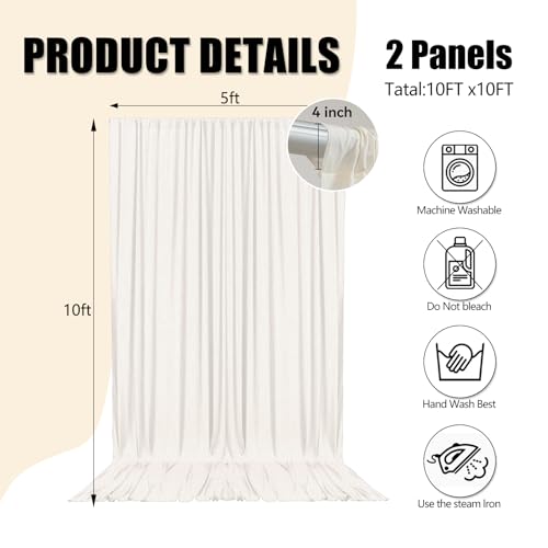Image of 10ft x 10ft Ivory White Backdrop Curtains for Parties, Polyester Fabric Backdrop Drapes with Rod Pockets for Weddings, Birthday, Halloween, Photography, Christmas Party Background Curtain, 2 Panels