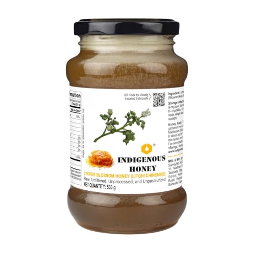 Image of INDIGENOUS HONEY Organic Lychee Honey Raw Natural Pure 17.64 oz Glass Jar