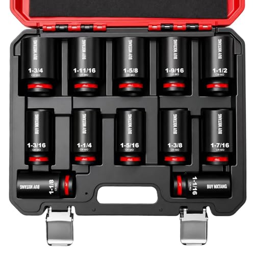 1/212-Piece Extended Drive Impact Socket Set Deep SAE Axle Nut Impact Socket Set Cr-Mo 1-1/16 1-1/8 1-3/16 1-1/4 1-5/16 1-3/8 1-7/16 1-1/2 1-9/16 1-5/8 1-11/16 1-3/4 Socket