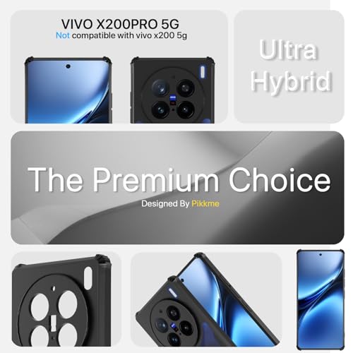 Image of Pikkme Crystal Clear Transparent Back Cover | Ultra Hyrbid | Full Camera Protection | Raised Edge | Bumper Case for Vivo X200 Pro 5G (Black)