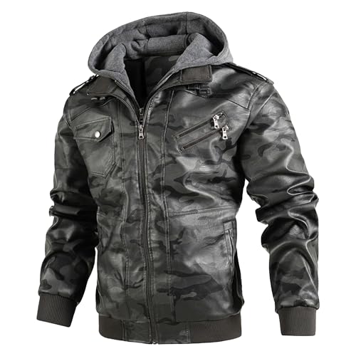 Veste de motard chaud en similicuir DGKaxiyaHM gris avec capuche isolante XL